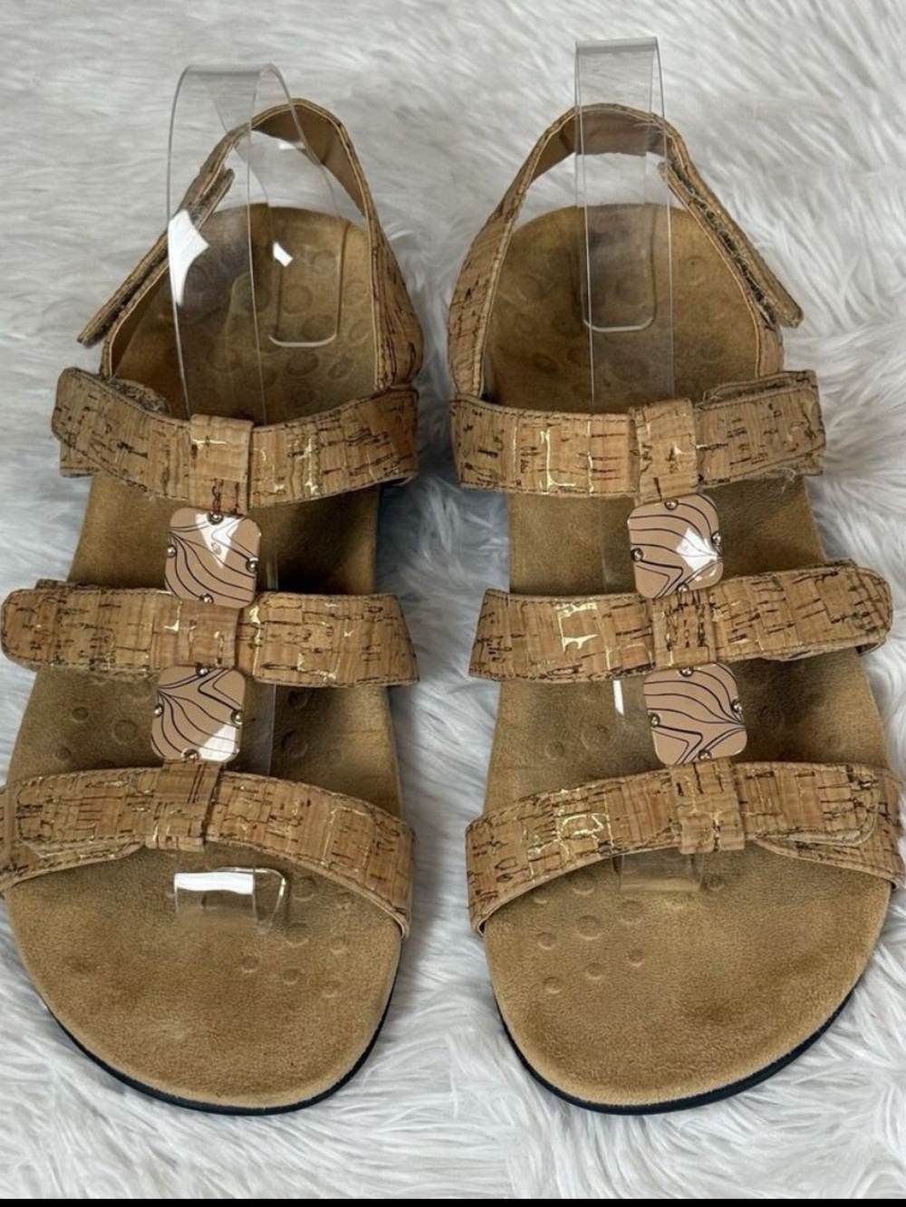Vionic Amber Orthaheel Slide Sandals Womens Size 9 in Tan Cork Leather Upper